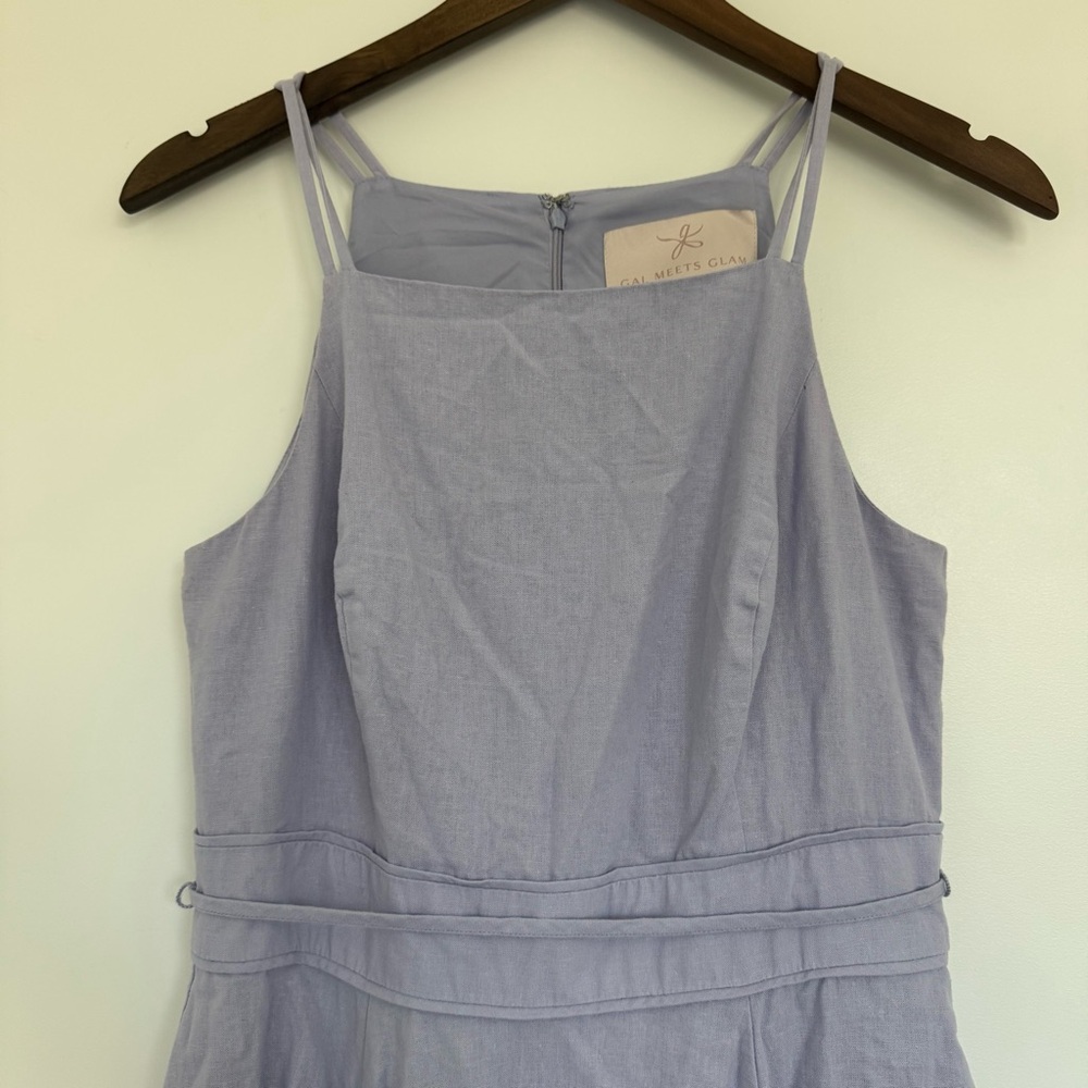 Size 8 Gal Meets Glam Caroline Linen Blend Fit & Flare Light Purple Midi Dress - Picture 4 of 16